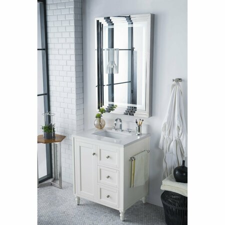 James Martin Vanities Copper Cove Encore 30in Single Vanity, Bright White w/ 3 CM White Zeus Quartz Top 301-V30-BW-3WZ